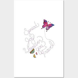 Inspirational Quote SPREAD JOY WHEREVER YOU TRAVEL Motivational Butterfly Graphic Home Decor & Gifts Posters and Art